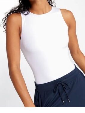 CALIA Women's High Neck Bodysuit Small S White Sleeveless Snap Crotch WAX15102